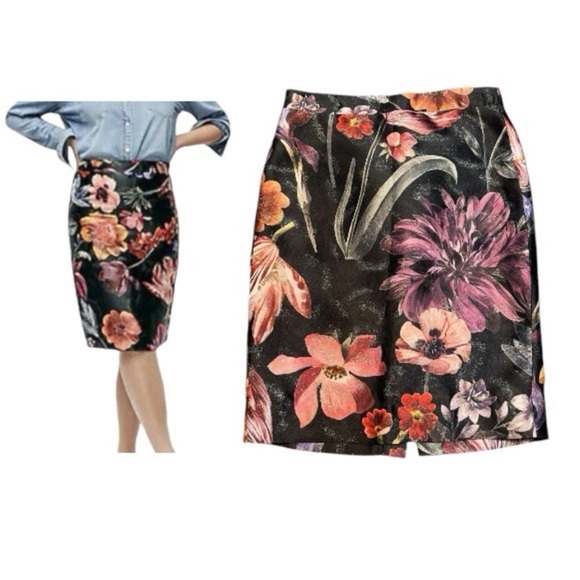 J. Crew Collection | Jacquard Midnight Dutch Floral Print Pencil Skirt - Picture 5 of 5